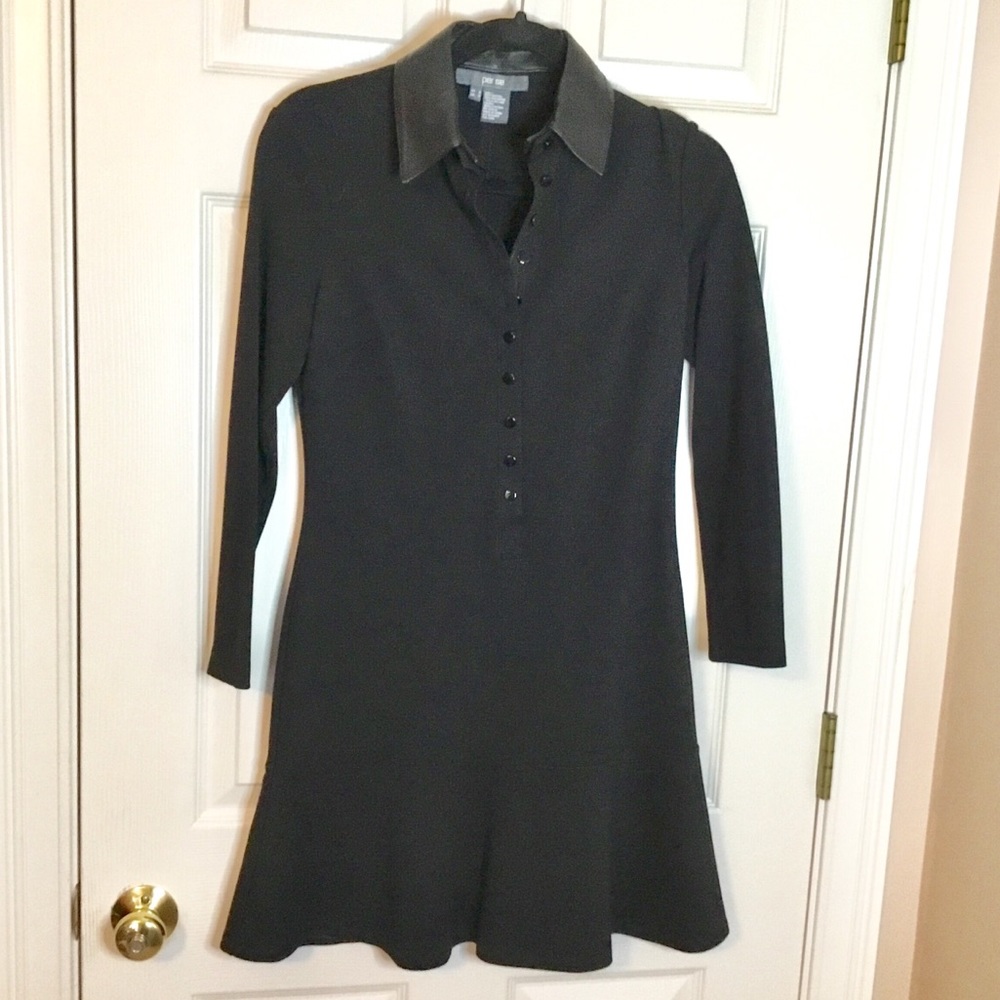 Per Se Black Long Sleeve Removable Leather Collar Dress - Size 0